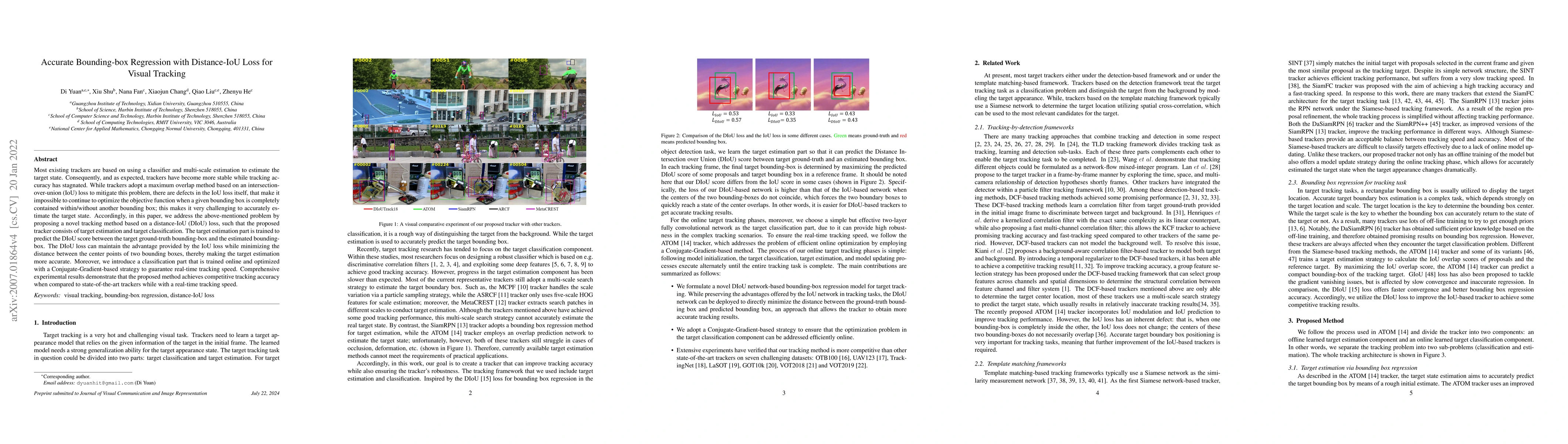 Thumbnail for Accurate Bounding-box Regression with Distance-IoU Loss for Visual
  Tracking