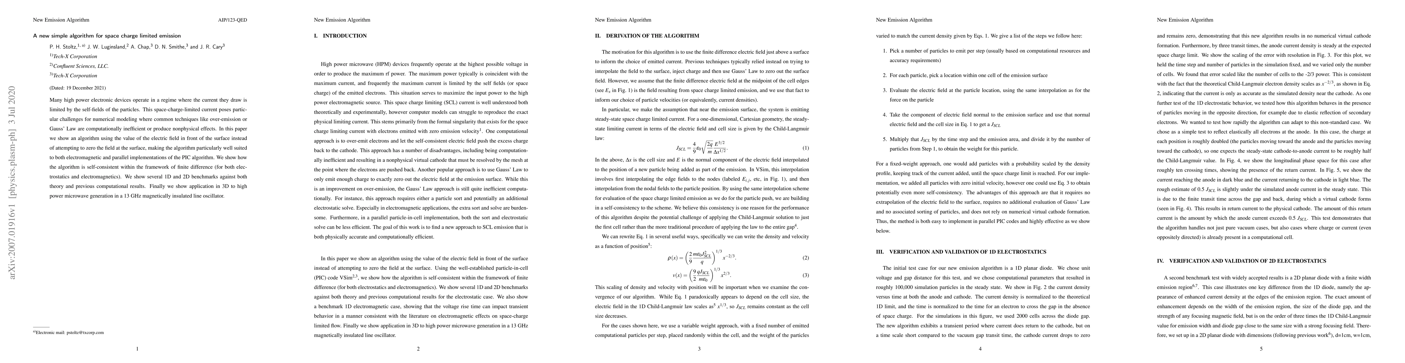 Thumbnail for A new simple algorithm for space charge limited emission