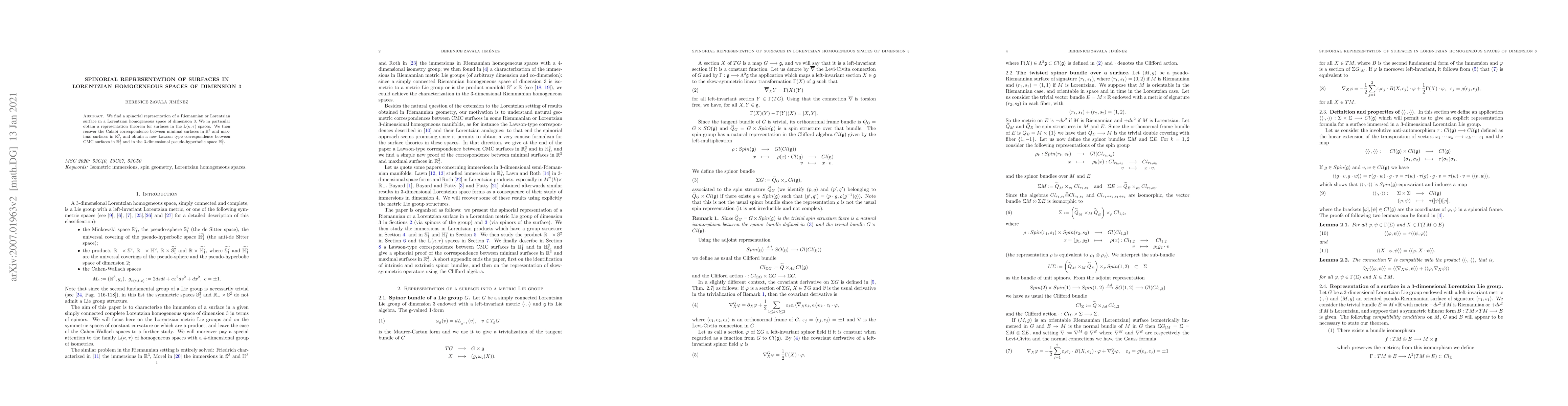 Thumbnail for Spinorial representation of surfaces in Lorentzian homogeneous spaces of
  dimension 3