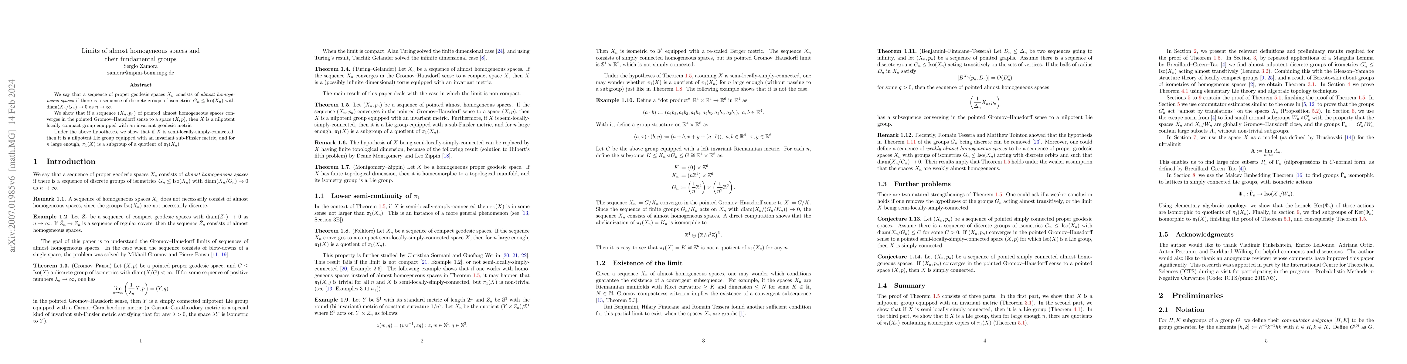 Thumbnail for Limits of almost homogeneous spaces and their fundamental groups