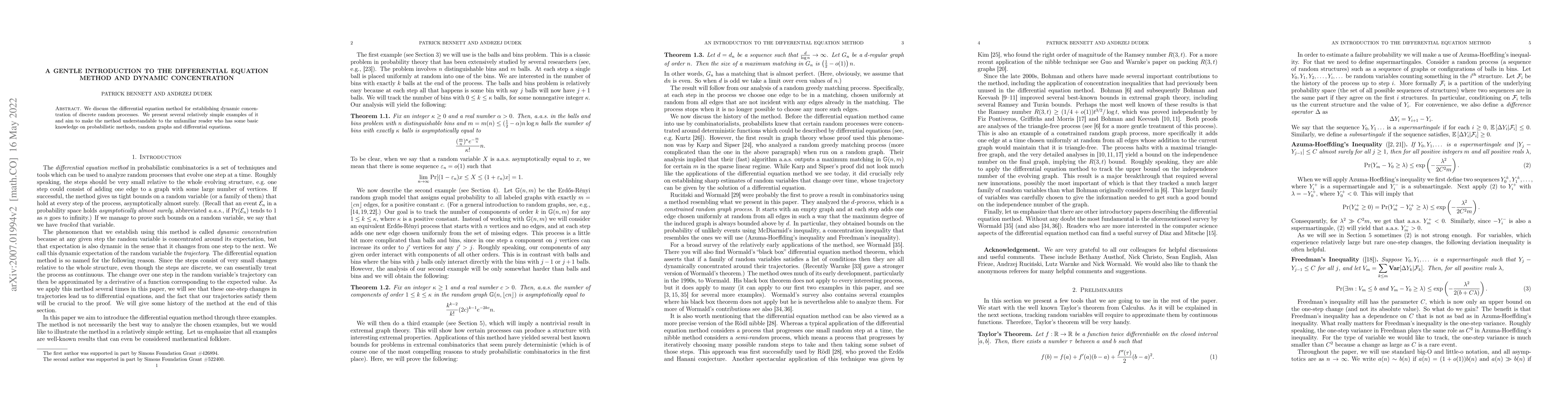 Thumbnail for A gentle introduction to the differential equation method and dynamic
  concentration