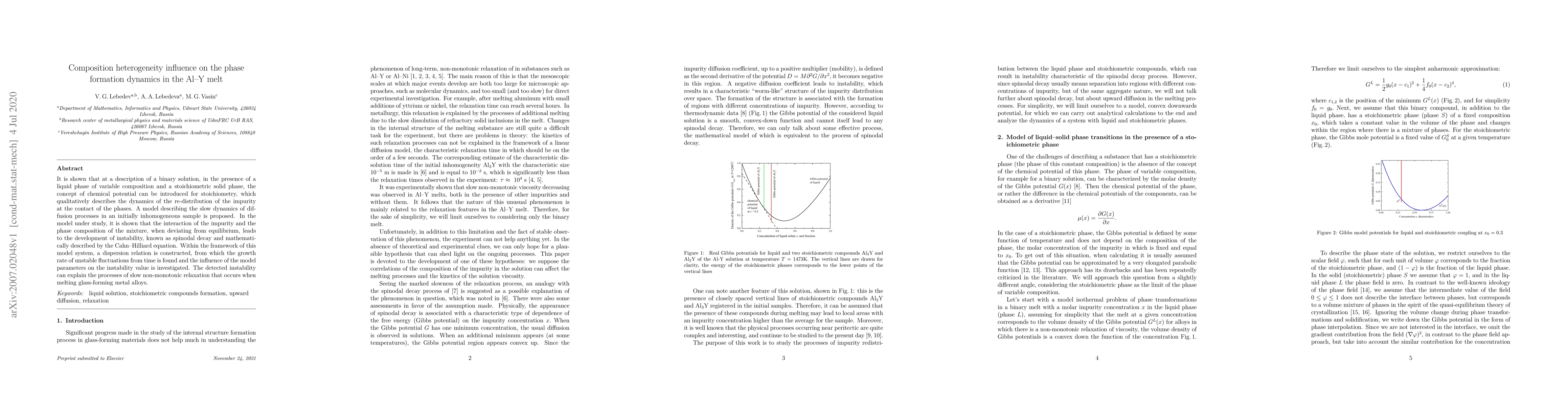 Thumbnail for Composition heterogeneity influence on the phase formation dynamics in
  the Al-Y melt
