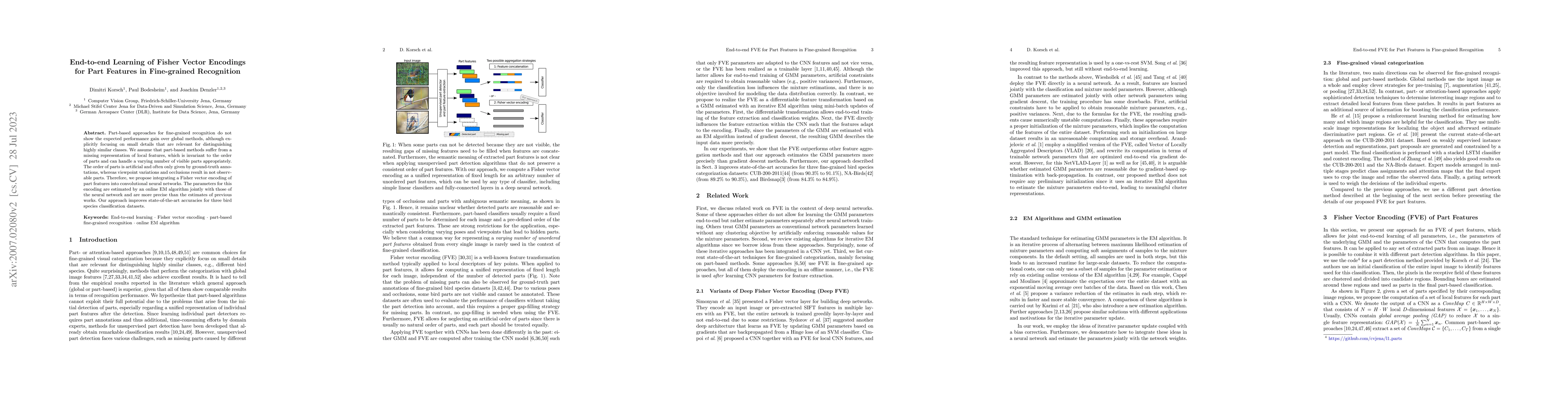 Thumbnail for End-to-end Learning of a Fisher Vector Encoding for Part Features in
  Fine-grained Recognition