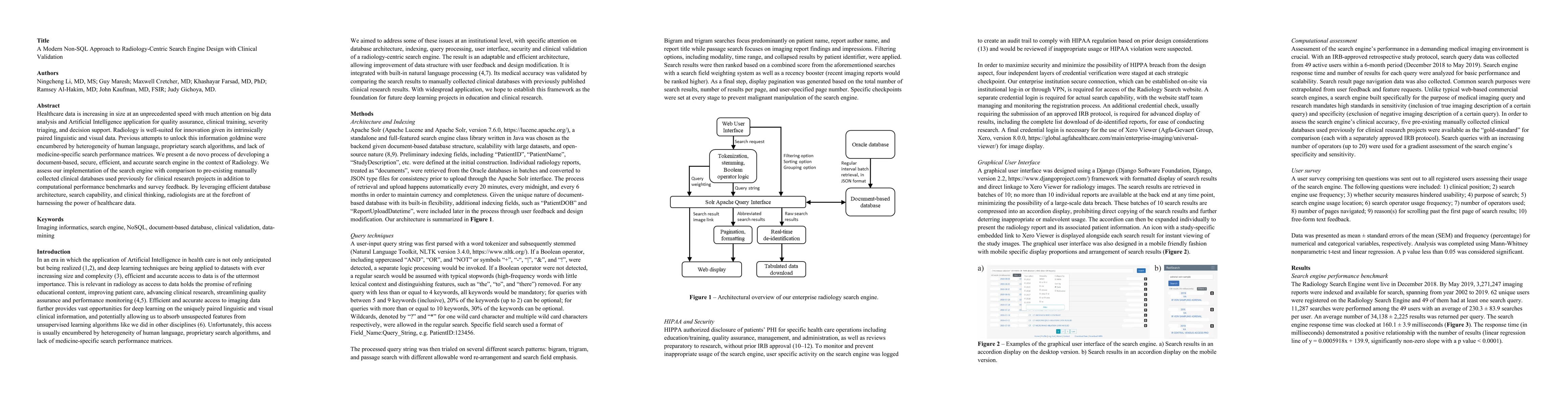 Thumbnail for A Modern Non-SQL Approach to Radiology-Centric Search Engine Design with
  Clinical Validation