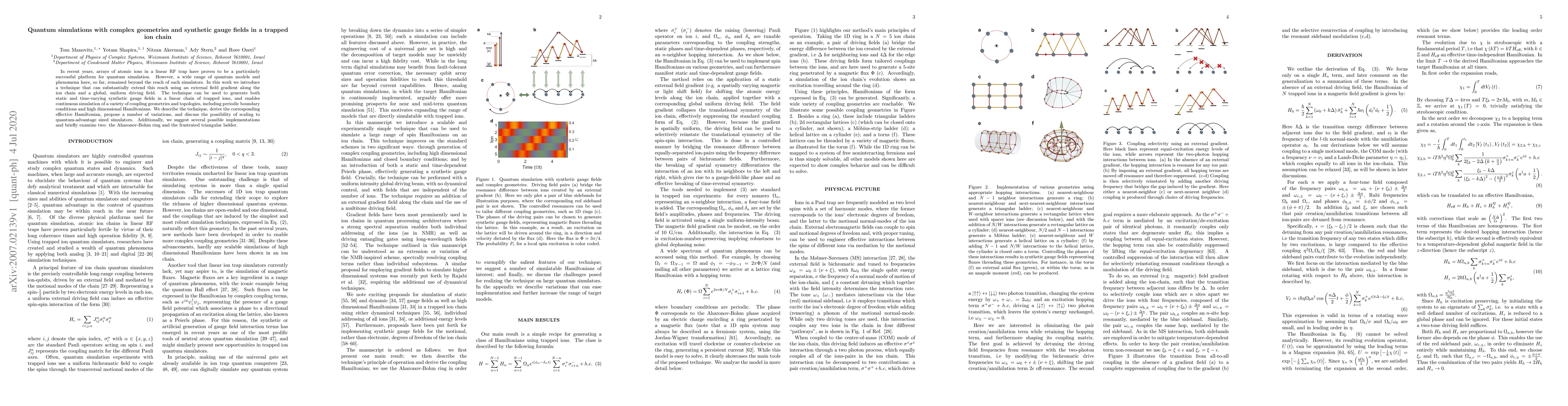 Thumbnail for Quantum simulations with complex geometries and synthetic gauge fields
  in a trapped ion chain