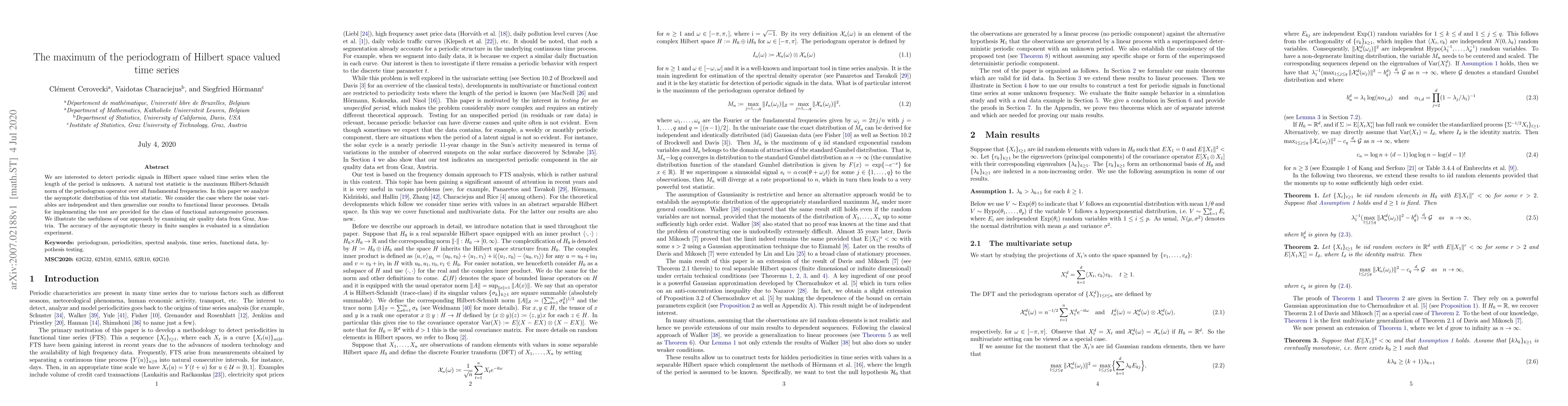 Thumbnail for The maximum of the periodogram of Hilbert space valued time series