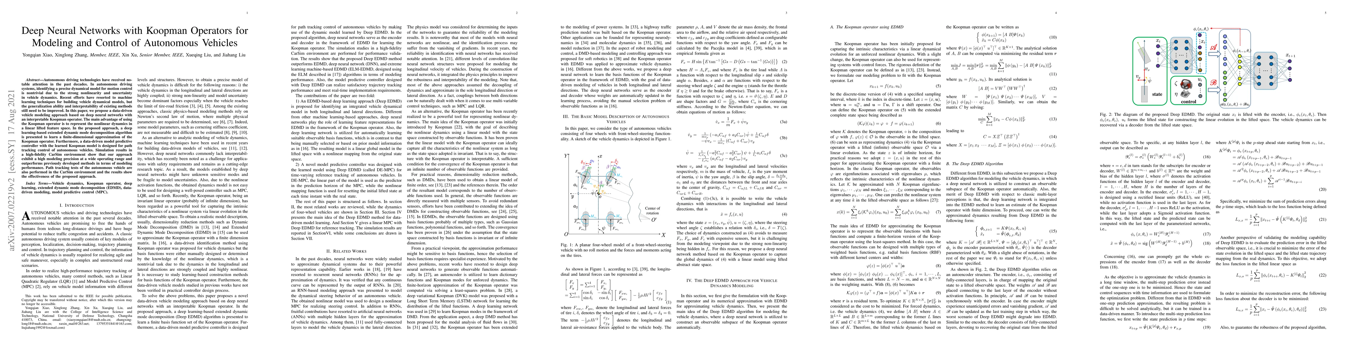 Thumbnail for Deep Neural Networks with Koopman Operators for Modeling and Control of
  Autonomous Vehicles