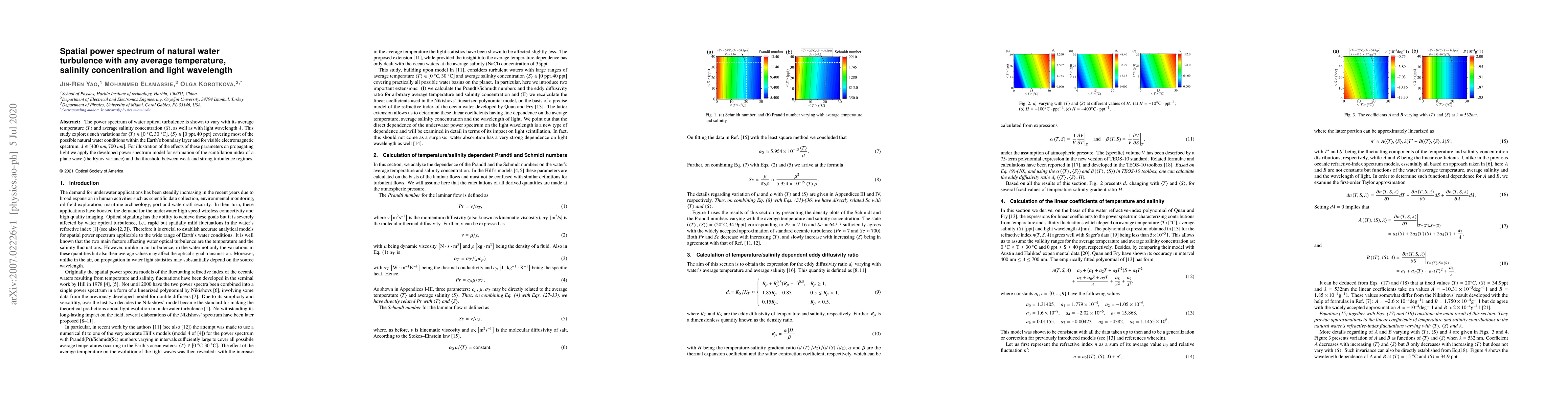 Thumbnail for Spatial power spectrum of natural water turbulence with any average
  temperature, salinity concentration and light wavelength