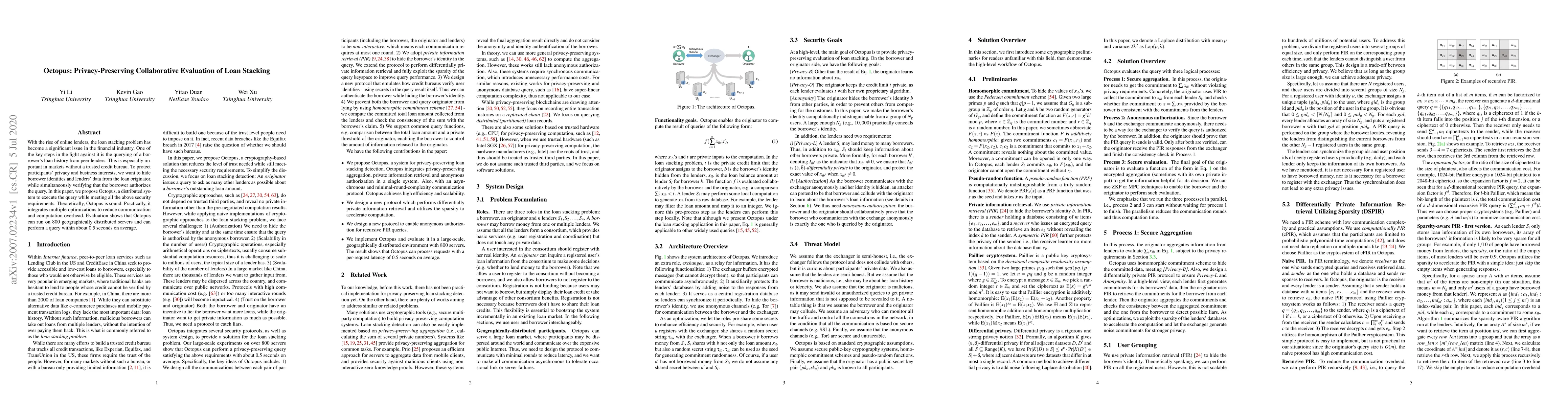 Thumbnail for Octopus: Privacy-Preserving Collaborative Evaluation of Loan Stacking