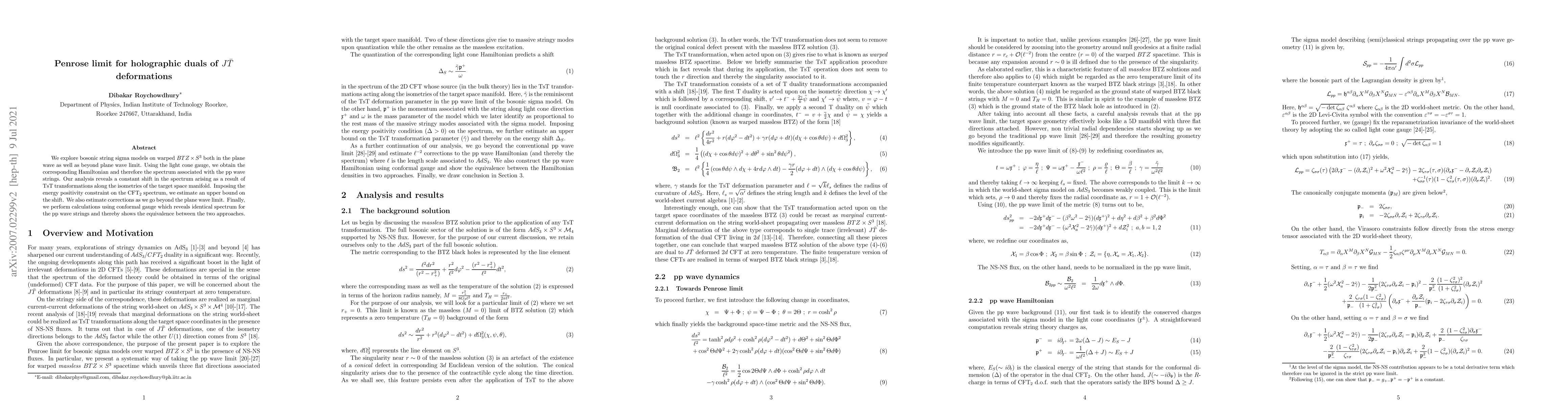Thumbnail for Penrose limit for holographic duals of $ J\bar{T} $ deformations