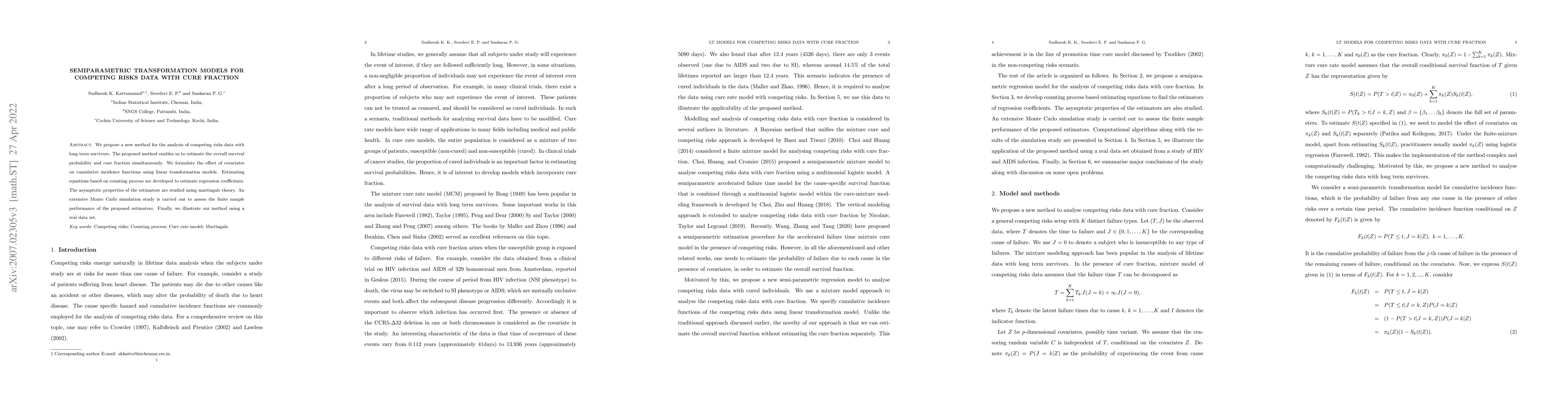 Thumbnail for Semiparametric transformation model for competing risks data with cure
  fraction