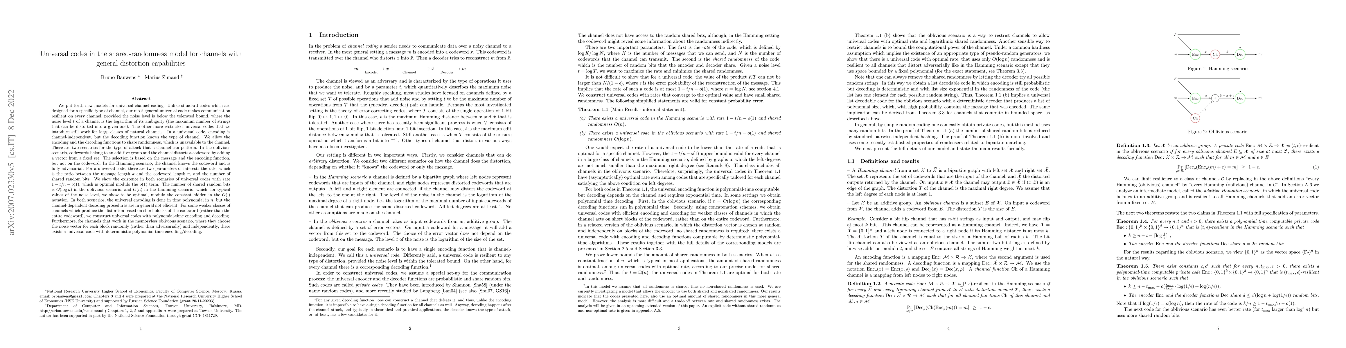 Thumbnail for Universal codes in the shared-randomness model for channels with general
  distortion capabilities