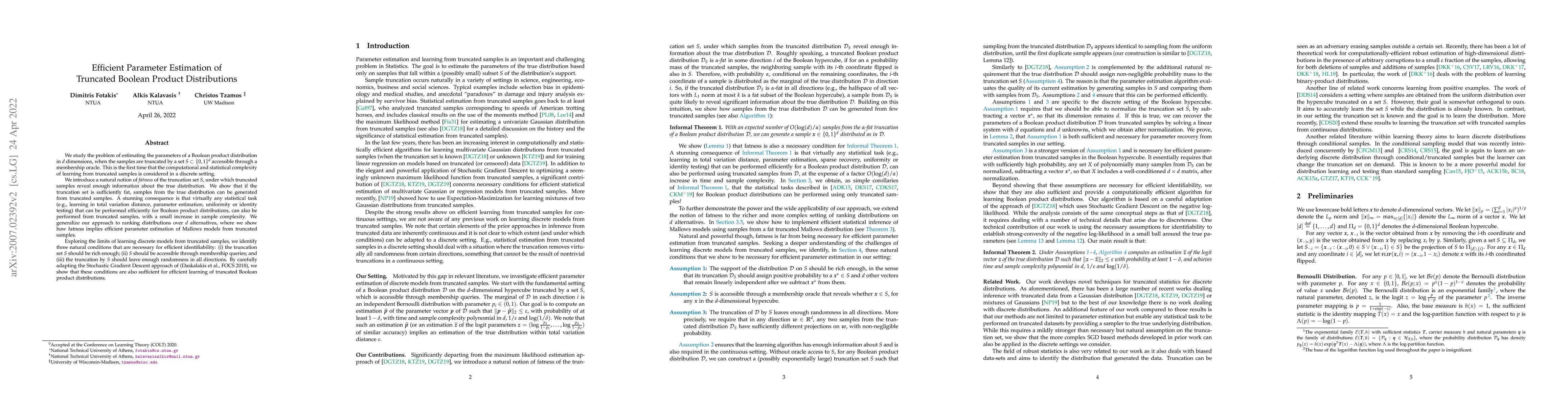Thumbnail for Efficient Parameter Estimation of Truncated Boolean Product
  Distributions