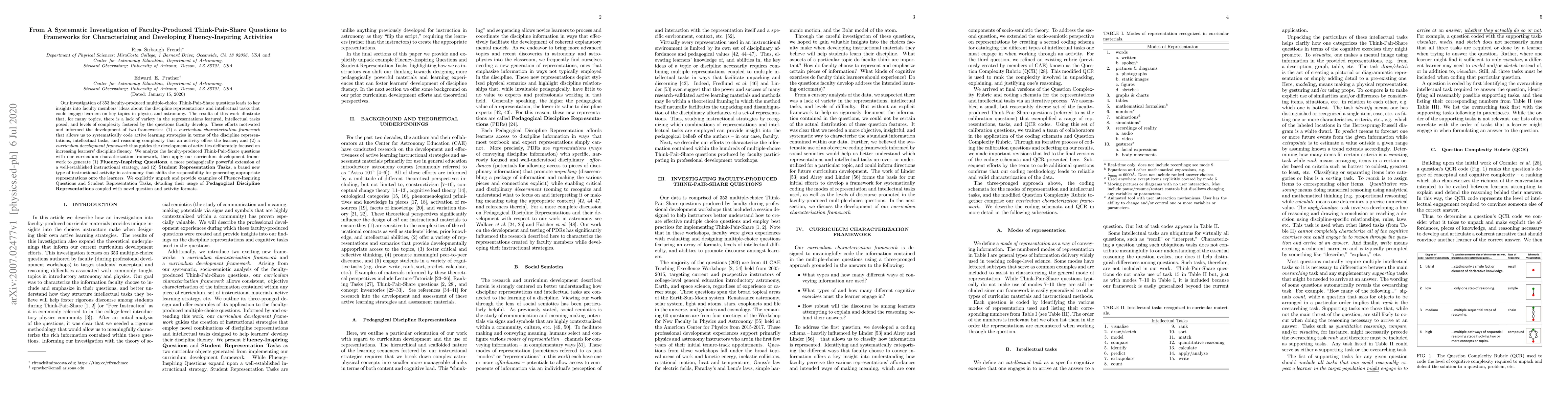 Thumbnail for From A Systematic Investigation of Faculty-Produced Think-Pair-Share
  Questions to Frameworks for Characterizing and Developing Fluency-Inspiring
  Activities