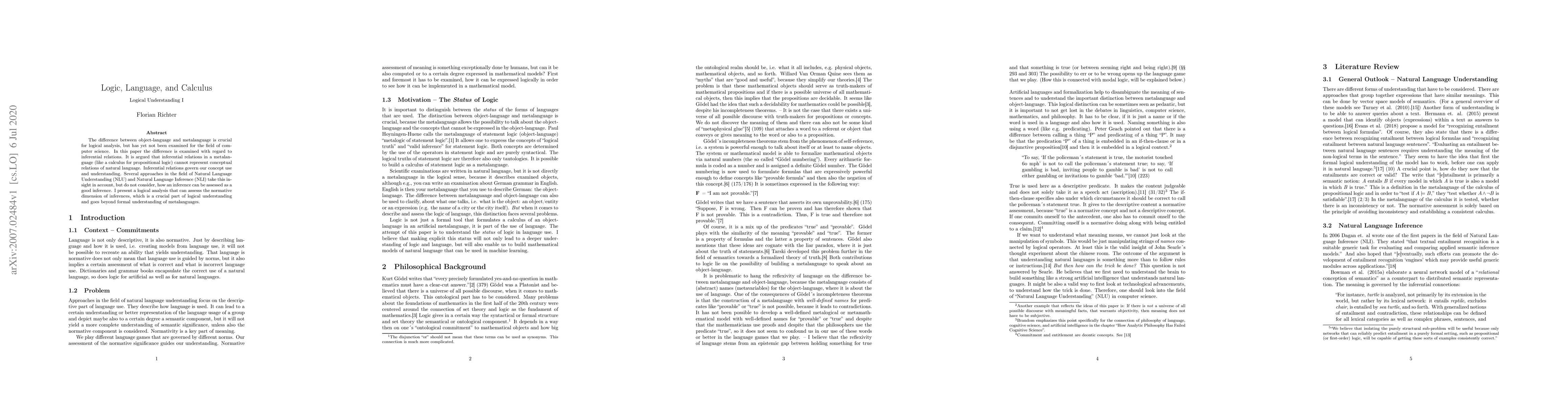 Thumbnail for Logic, Language, and Calculus