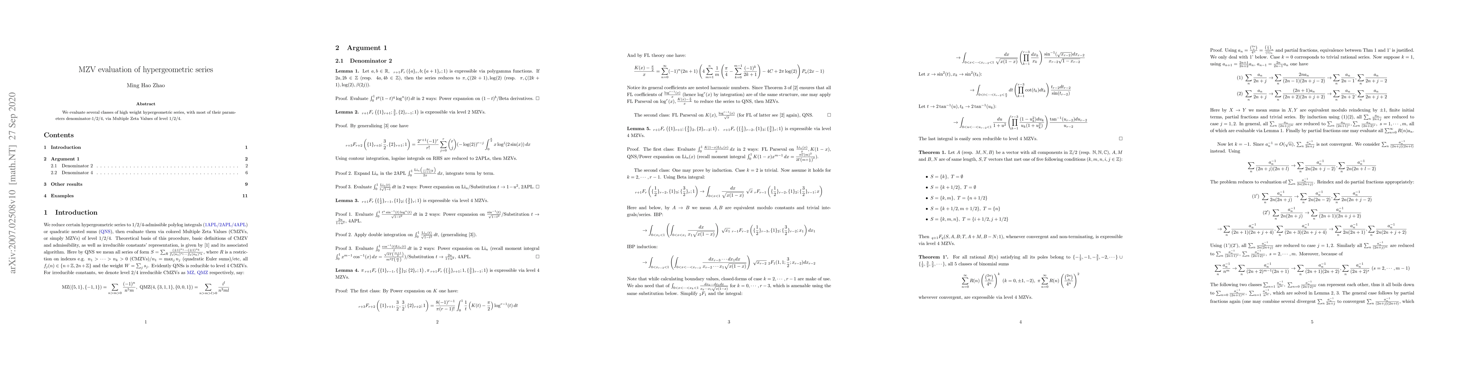 Thumbnail for MZV evaluation of hypergeometric series