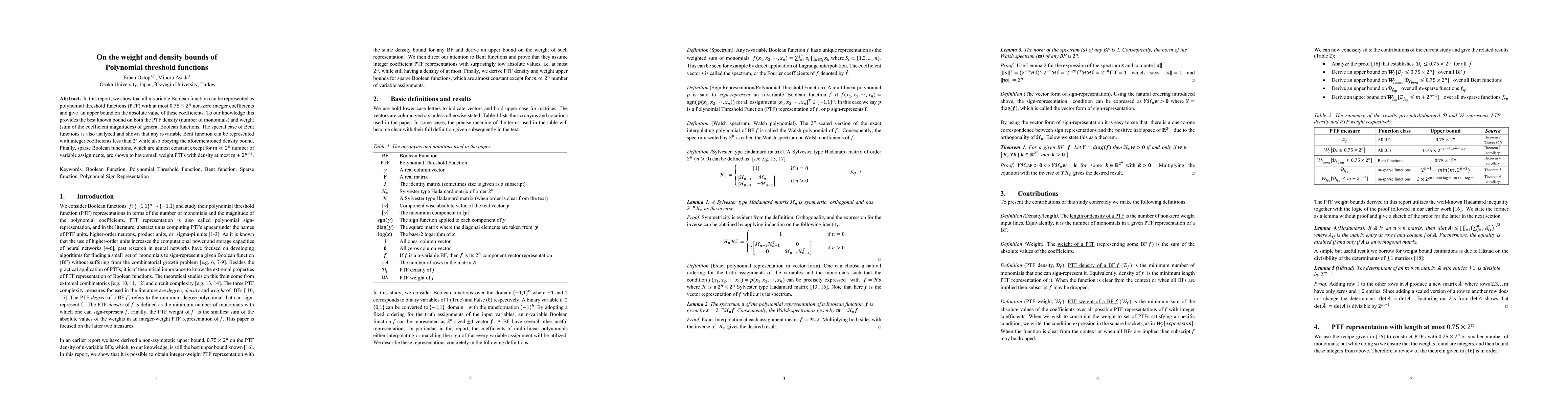 Thumbnail for On the weight and density bounds of polynomial threshold functions