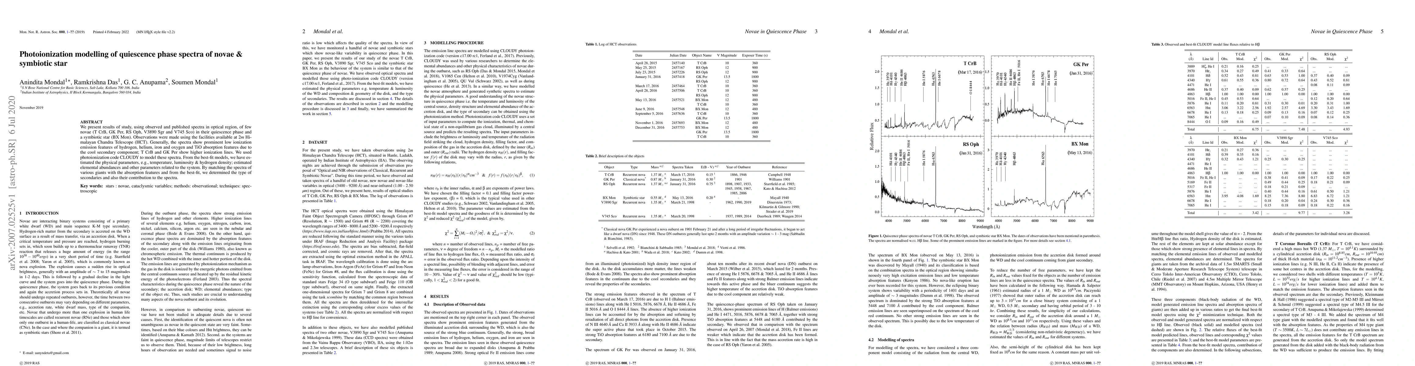 Thumbnail for Photoionization modelling of quiescence phase spectra of novae &
  symbiotic star