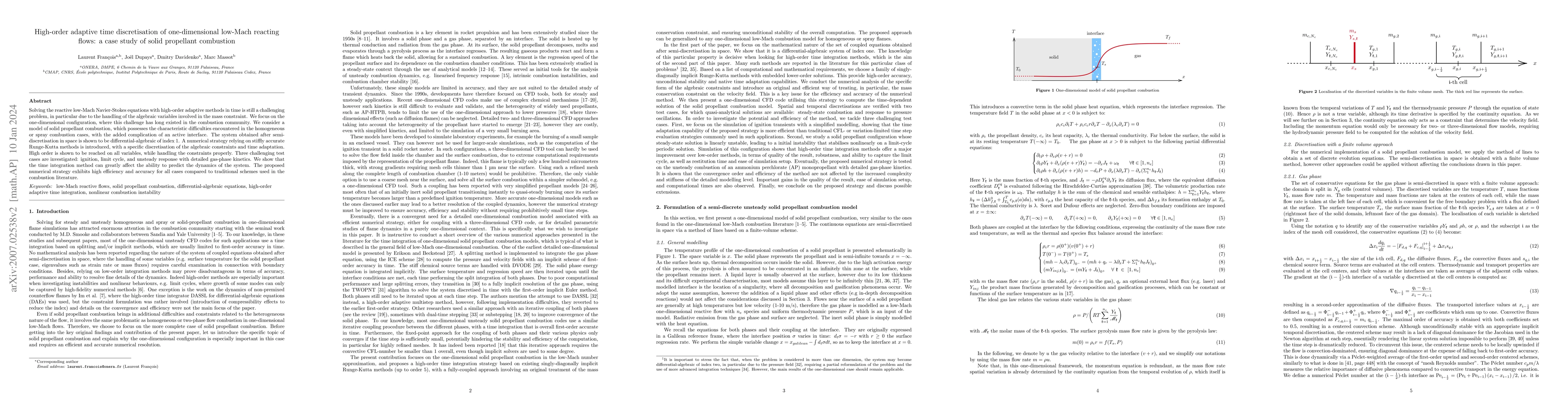 Thumbnail for High-order adaptive time discretisation of one-dimensional low-Mach
  reacting flows: a case study of solid propellant combustion