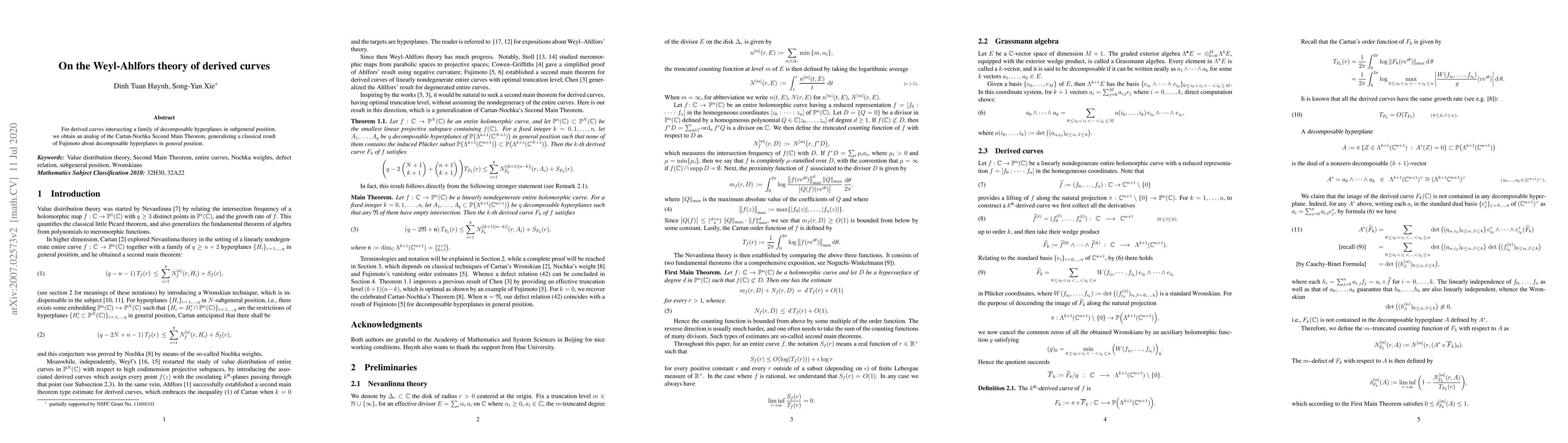 Thumbnail for On the Weyl-Ahlfors theory of derived curves