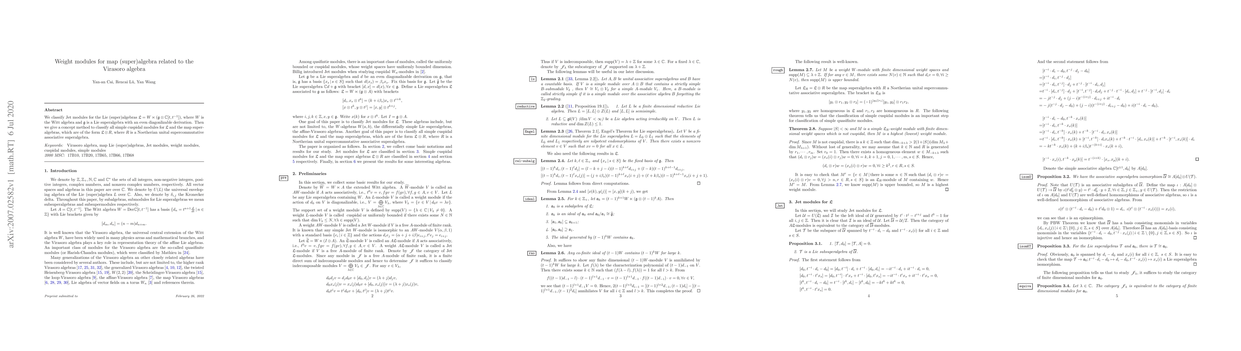 Thumbnail for Weight modules for map (super)algebra related to the Virasoro algebra