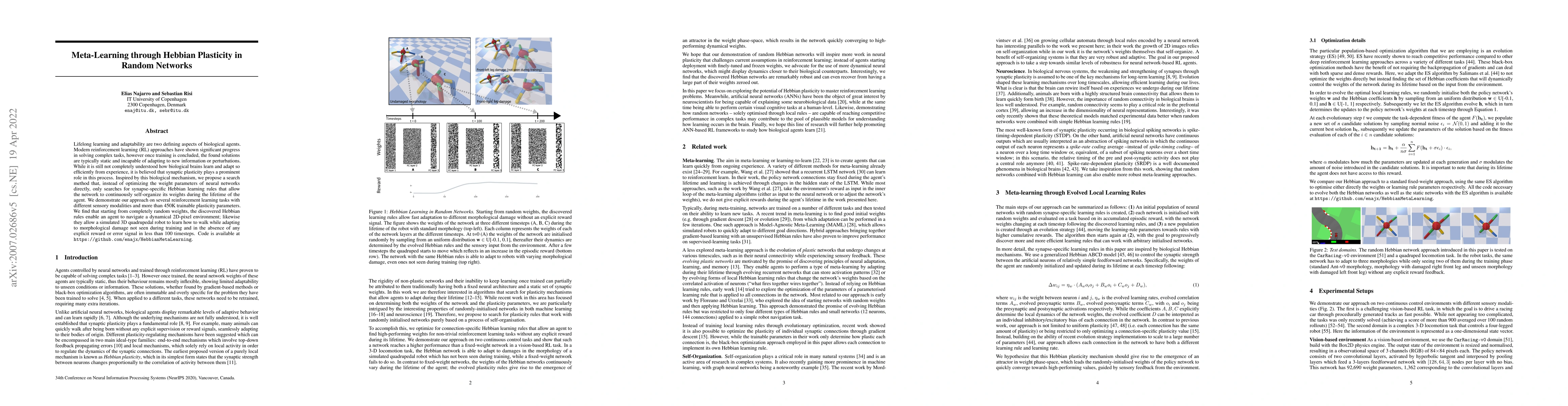 Thumbnail for Meta-Learning through Hebbian Plasticity in Random Networks
