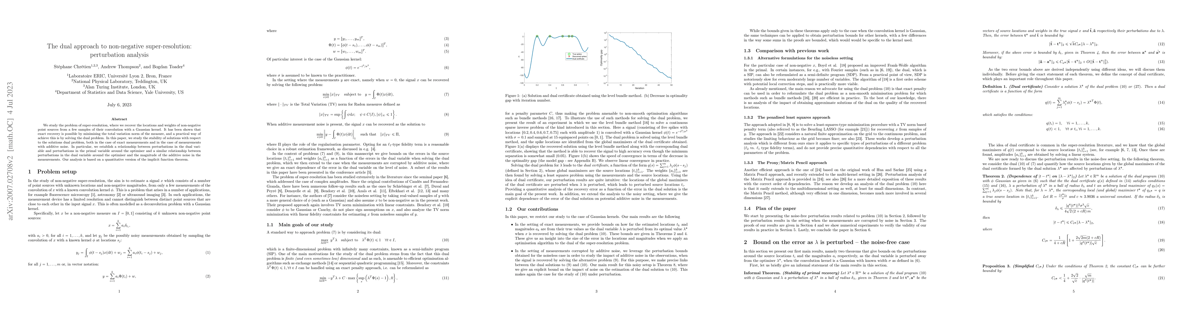 Thumbnail for The dual approach to non-negative super-resolution: perturbation
  analysis