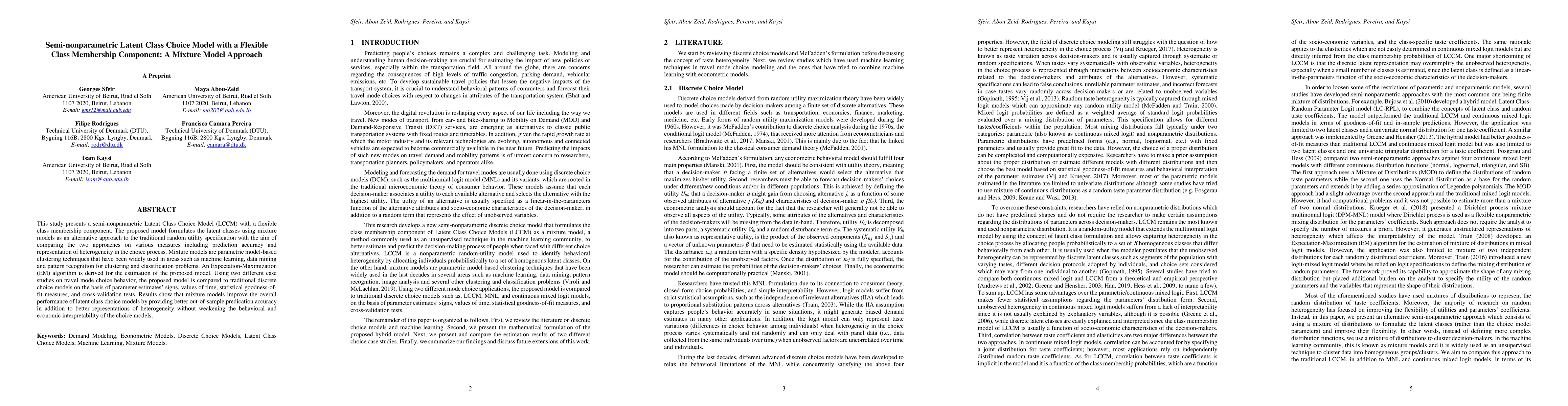 Thumbnail for Semi-nonparametric Latent Class Choice Model with a Flexible Class
  Membership Component: A Mixture Model Approach