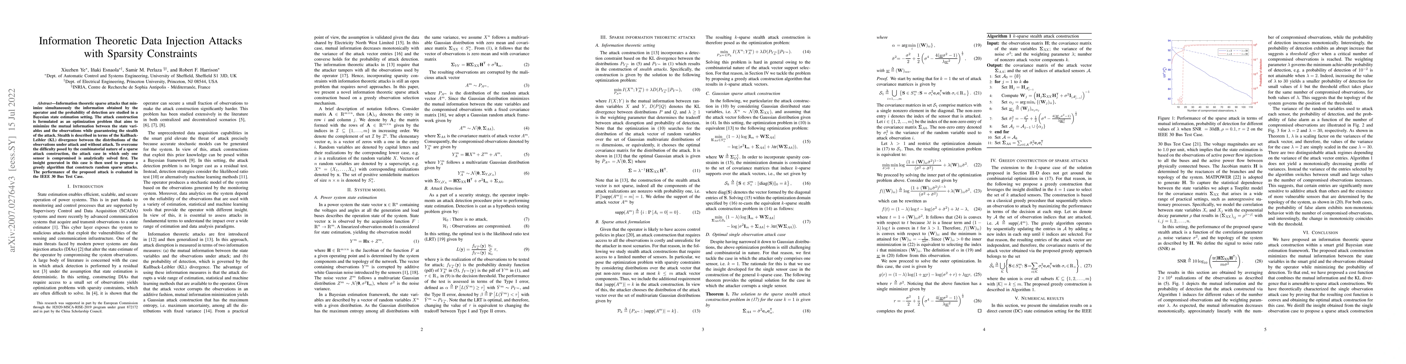 Thumbnail for Information Theoretic Data Injection Attacks with Sparsity Constraints