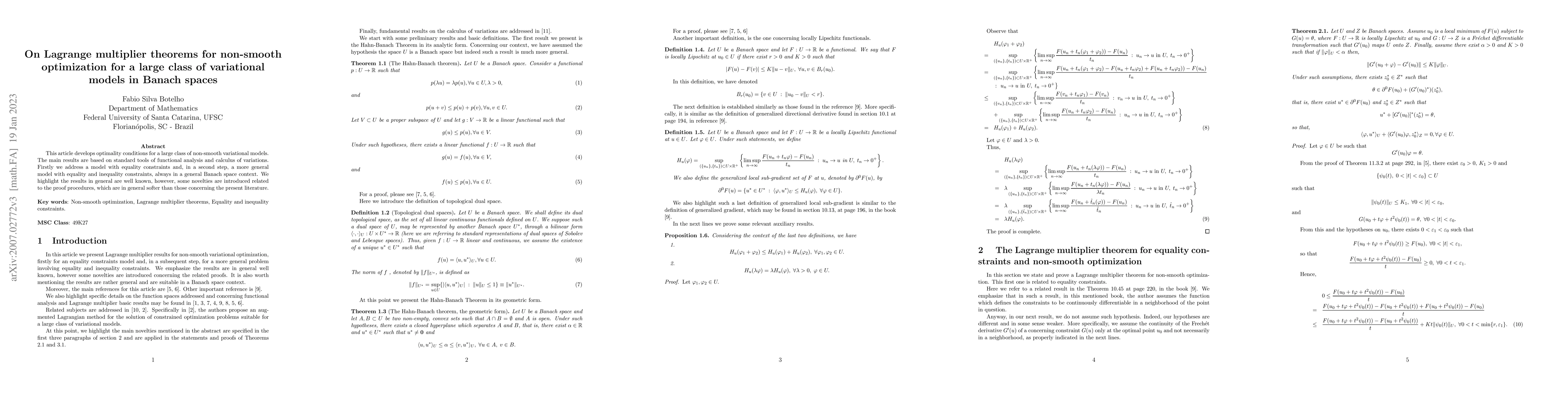 Thumbnail for On Lagrange multiplier theorems for non-smooth optimization for a large
  class of variational models in Banach spaces