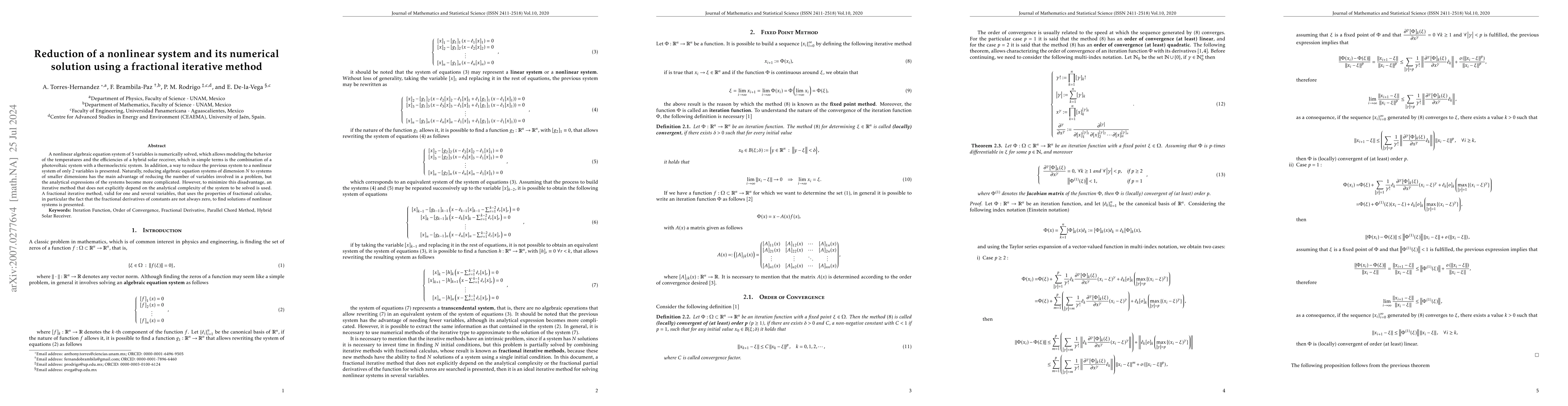Thumbnail for Reduction of a nonlinear system and its numerical solution using a
  fractional iterative method