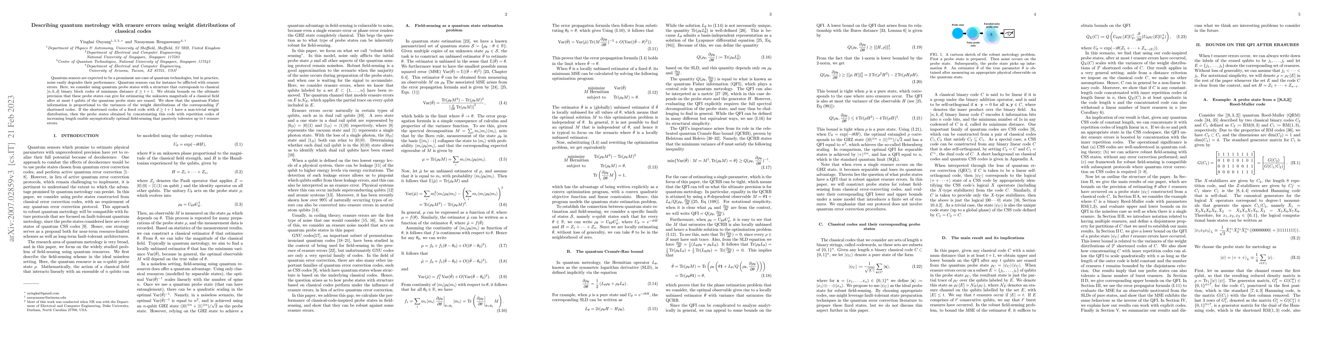 Thumbnail for Describing quantum metrology with erasure errors using weight
  distributions of classical codes