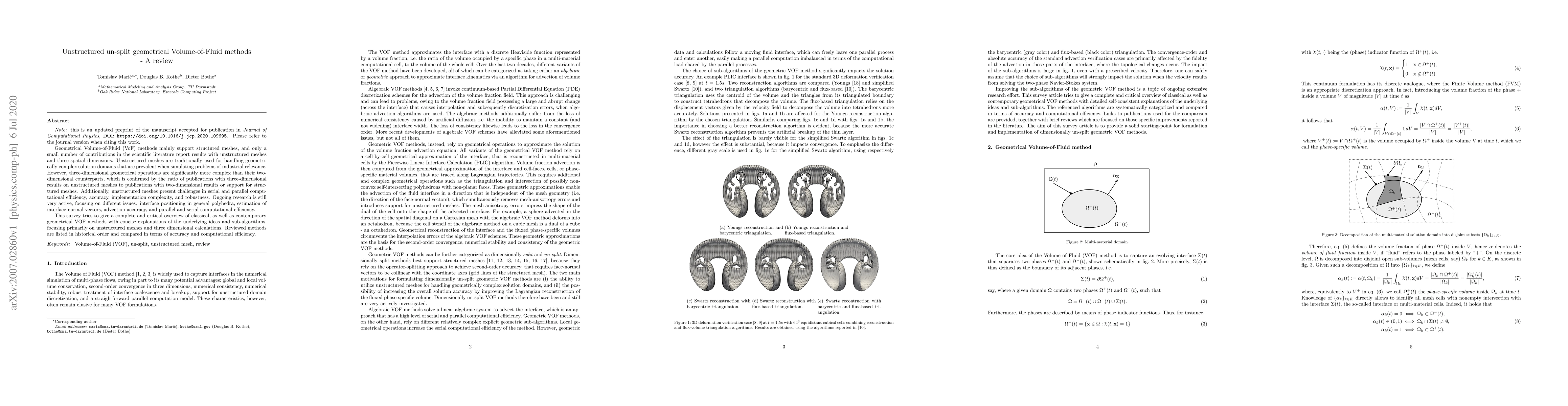 Thumbnail for Unstructured un-split geometrical Volume-of-Fluid methods -- A review