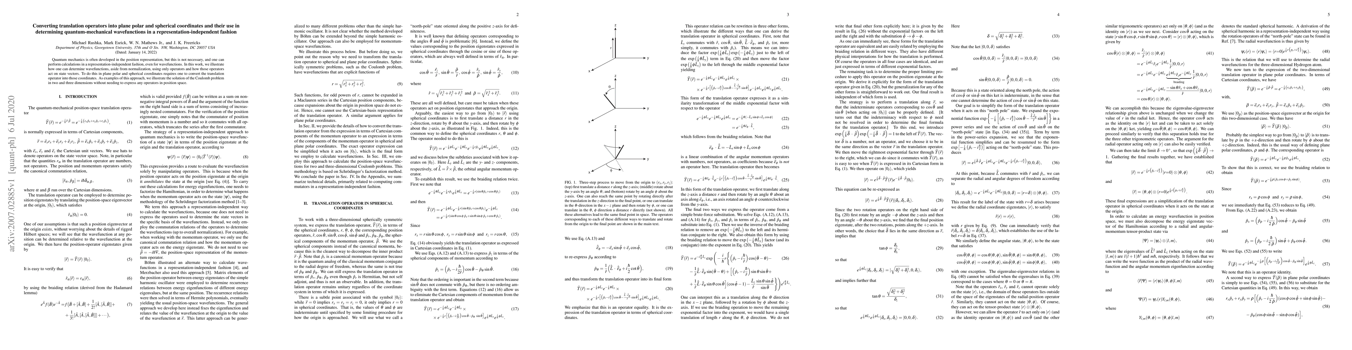 Thumbnail for Converting translation operators into plane polar and spherical
  coordinates and their use in determining quantum-mechanical wavefunctions in
  a representation-independent fashion
