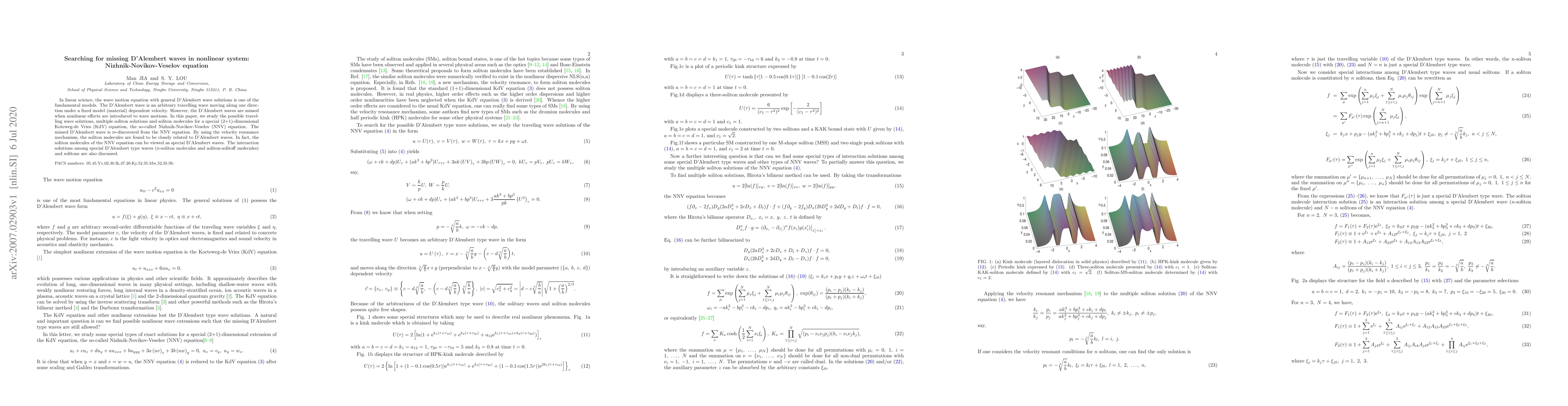 Thumbnail for Searching for missing D'Alembert waves in nonlinear system:
  Nizhnik-Novikov-Veselov equation