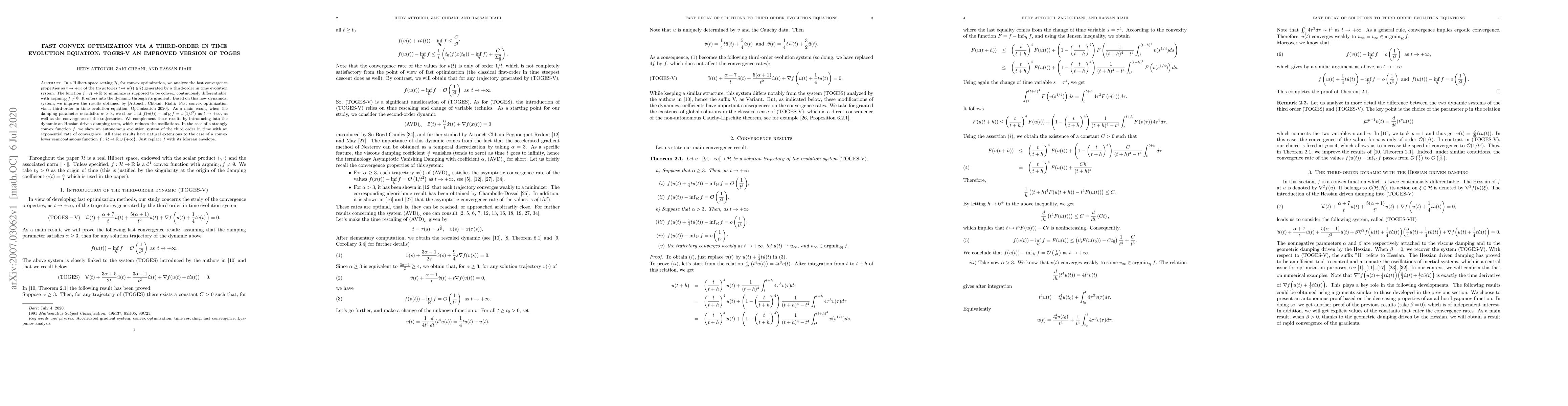 Thumbnail for Fast convex optimization via a third-order in time evolution equation:
  TOGES-V an improved version of TOGES