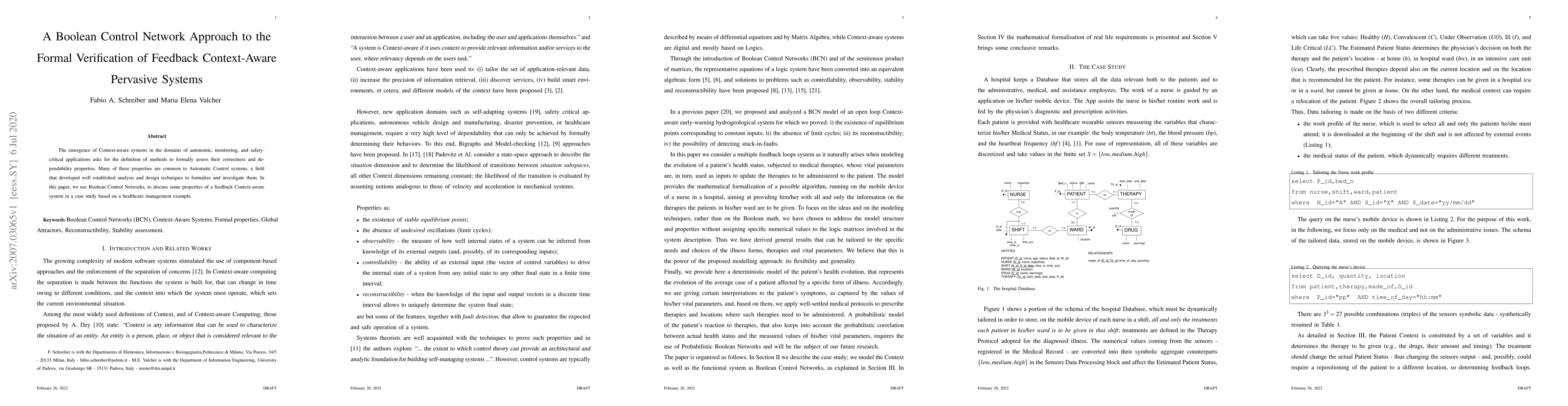 Thumbnail for A Boolean Control Network Approach to the Formal Verification of
  Feedback Context-Aware Pervasive Systems