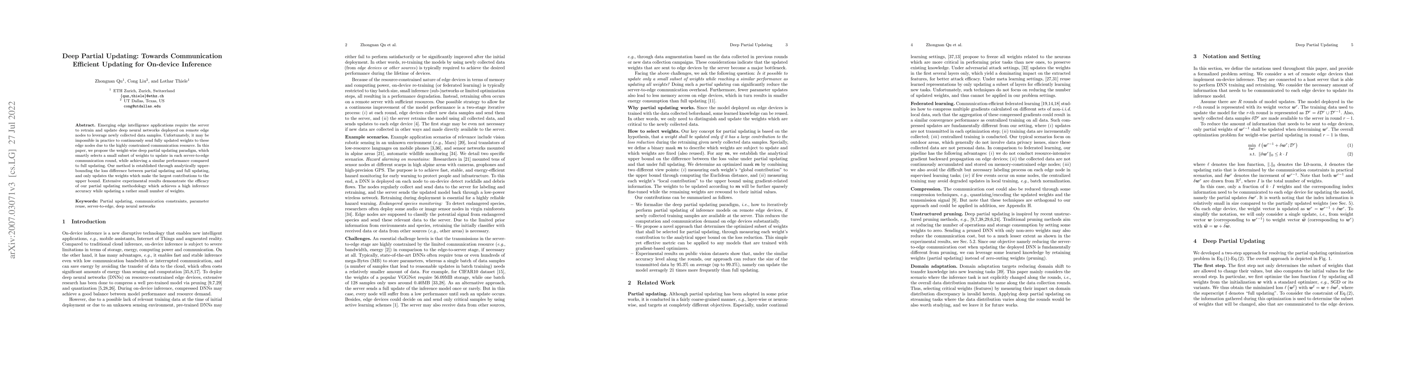 Thumbnail for Deep Partial Updating: Towards Communication Efficient Updating for
  On-device Inference