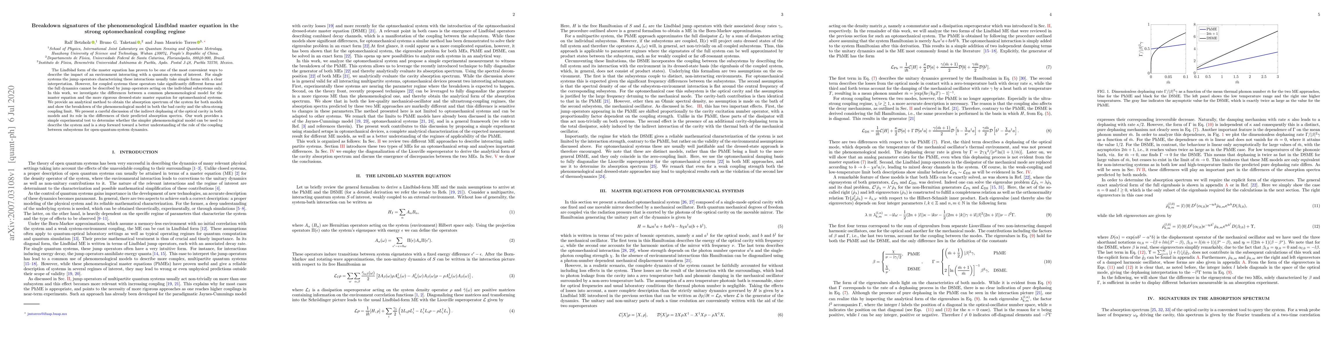 Thumbnail for Breakdown signatures of the phenomenological Lindblad master equation in
  the strong optomechanical coupling regime