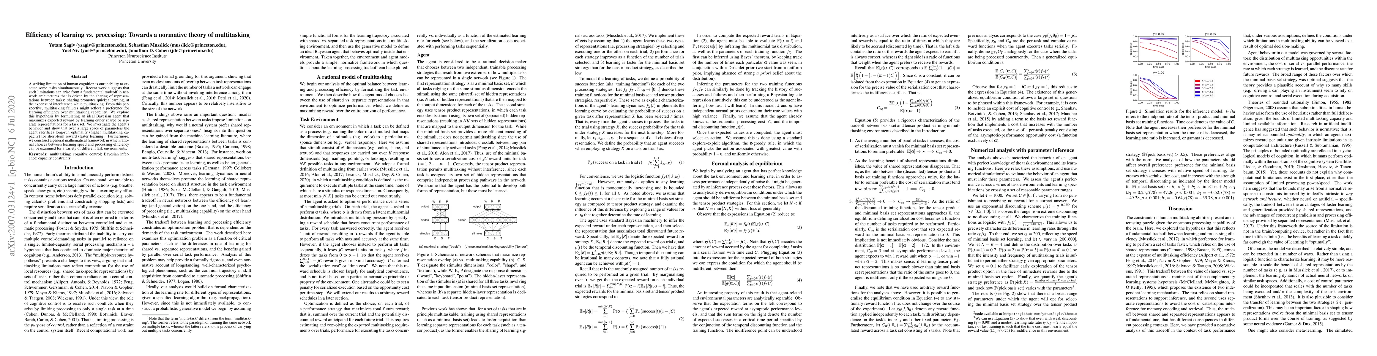 Thumbnail for Efficiency of learning vs. processing: Towards a normative theory of
  multitasking