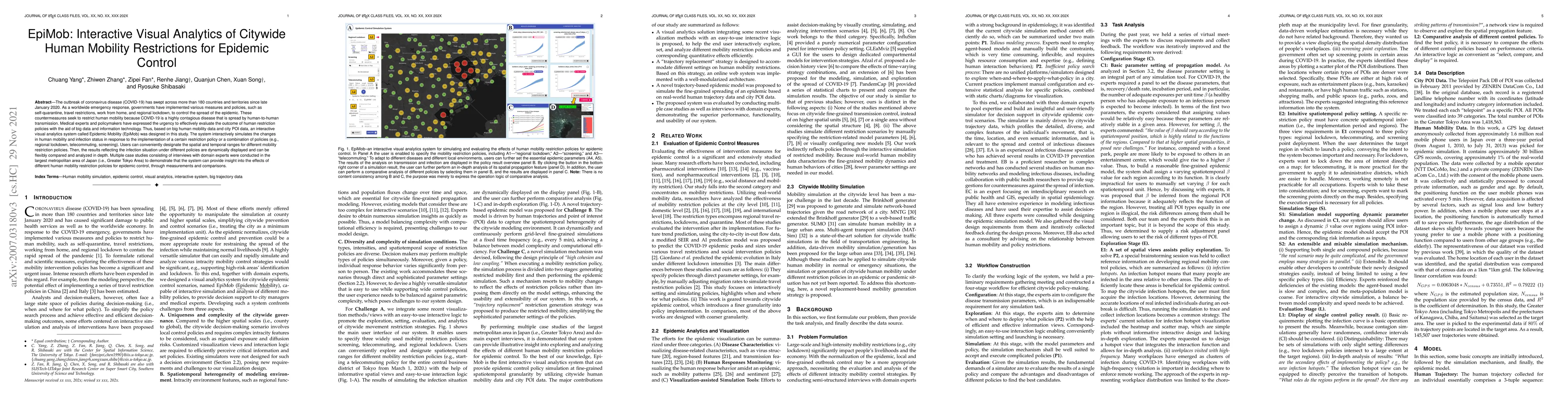 Thumbnail for EpiMob: Interactive Visual Analytics of Citywide Human Mobility
  Restrictions for Epidemic Control