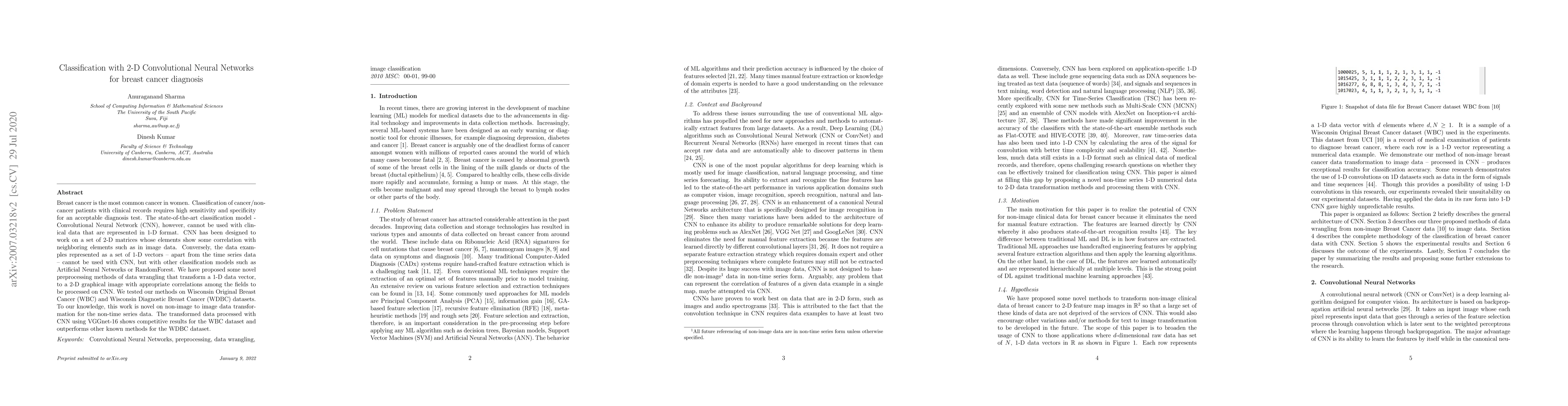 Thumbnail for Classification with 2-D Convolutional Neural Networks for breast cancer
  diagnosis