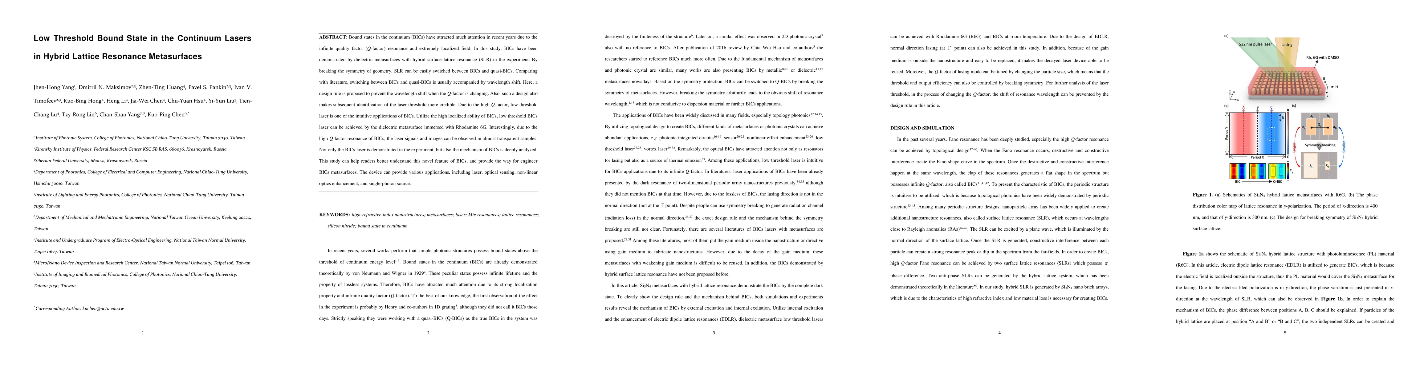 Thumbnail for Low Threshold Bound State in the Continuum Lasers in Hybrid Lattice
  Resonance Metasurfaces