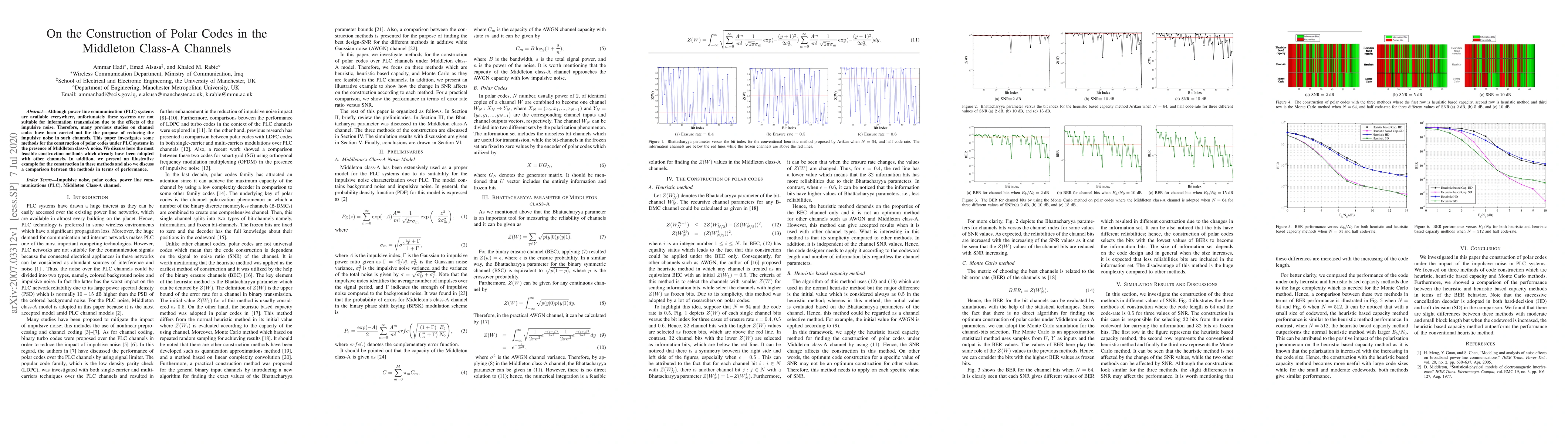 Thumbnail for On the Construction of Polar Codes in the Middleton Class-A Channels