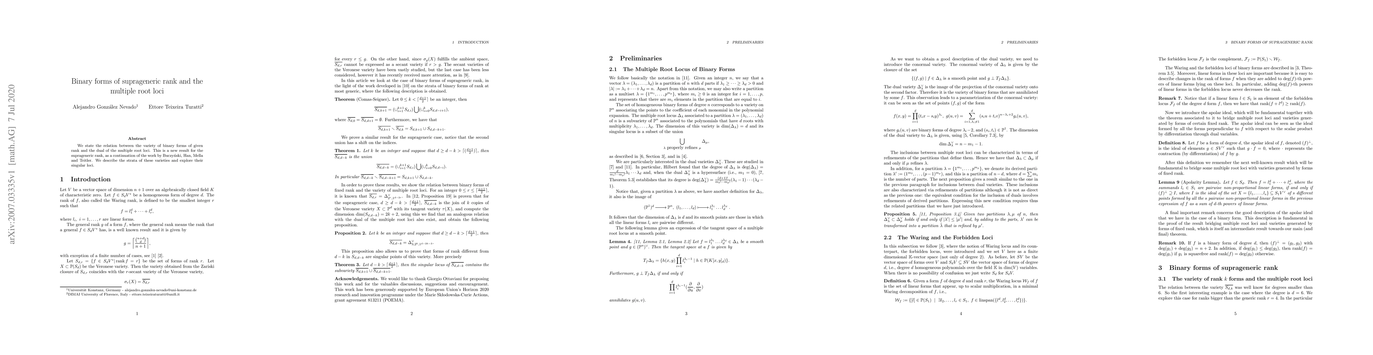 Thumbnail for Binary forms of suprageneric rank and the multiple root loci