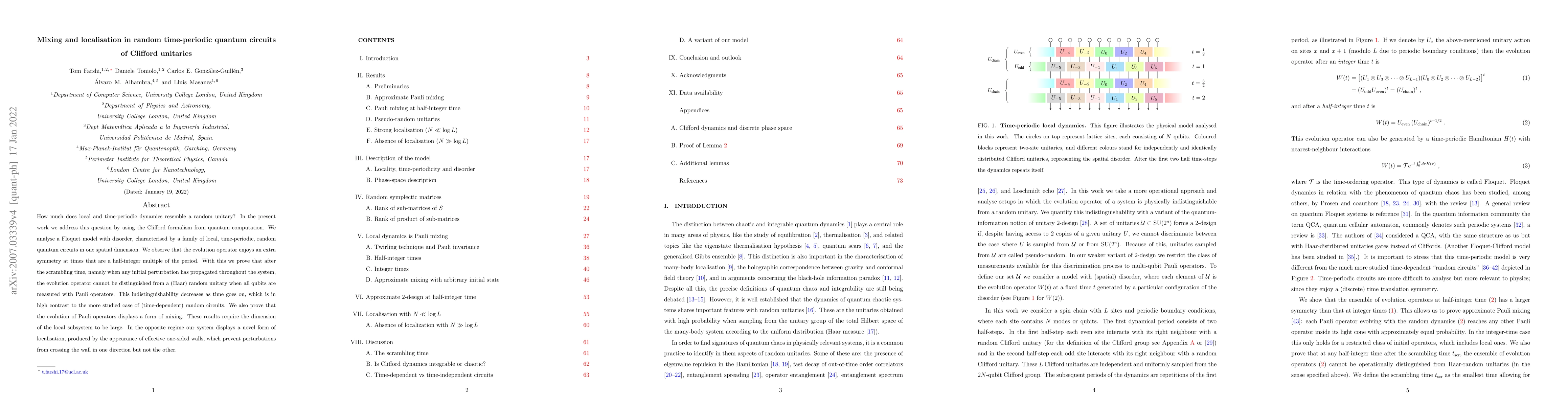Thumbnail for Mixing and localisation in random time-periodic quantum circuits of
  Clifford unitaries