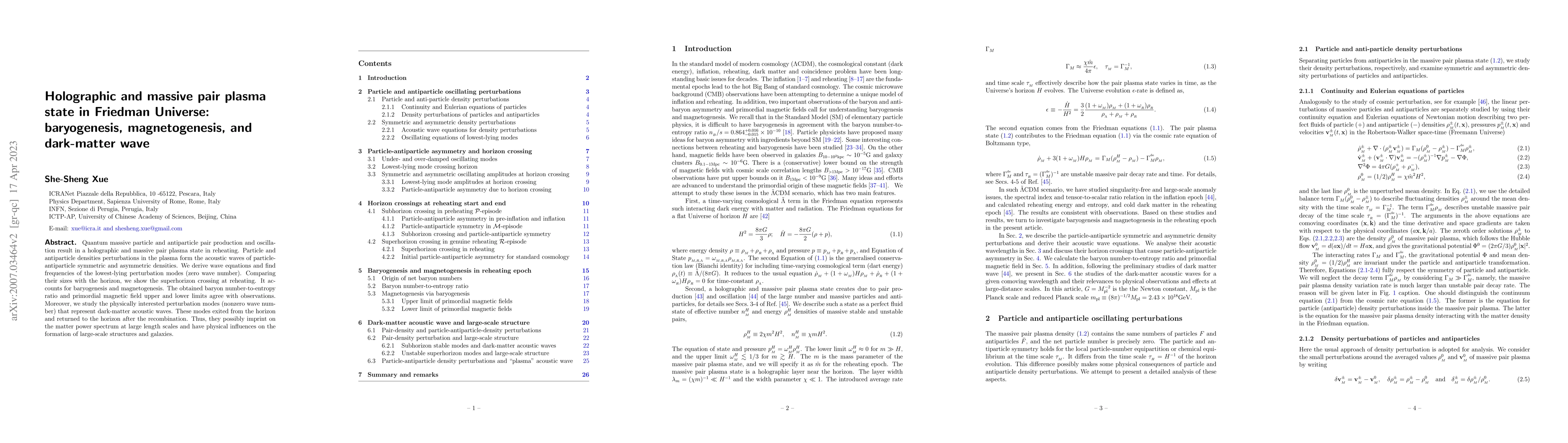 Thumbnail for Holographic and massive pair plasma state in Friedman Universe:
  baryogenesis, magnetogenesis, and dark-matter wave