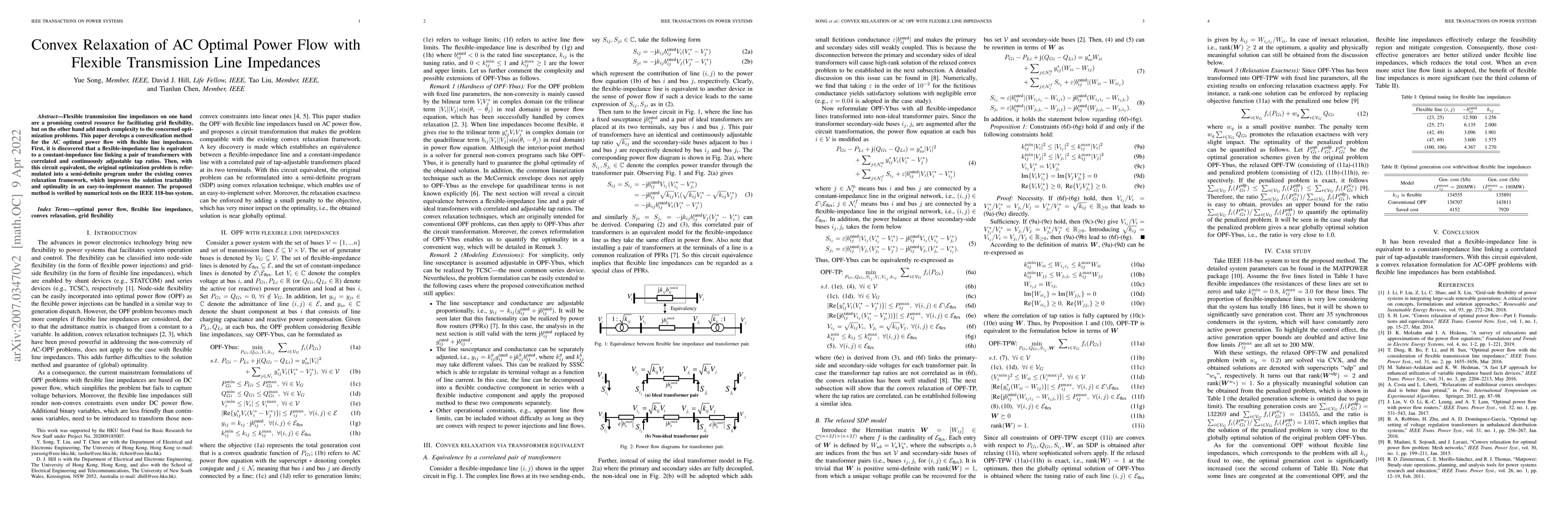 Thumbnail for Convex Relaxation of AC Optimal Power Flow with Flexible Transmission
  Line Impedances