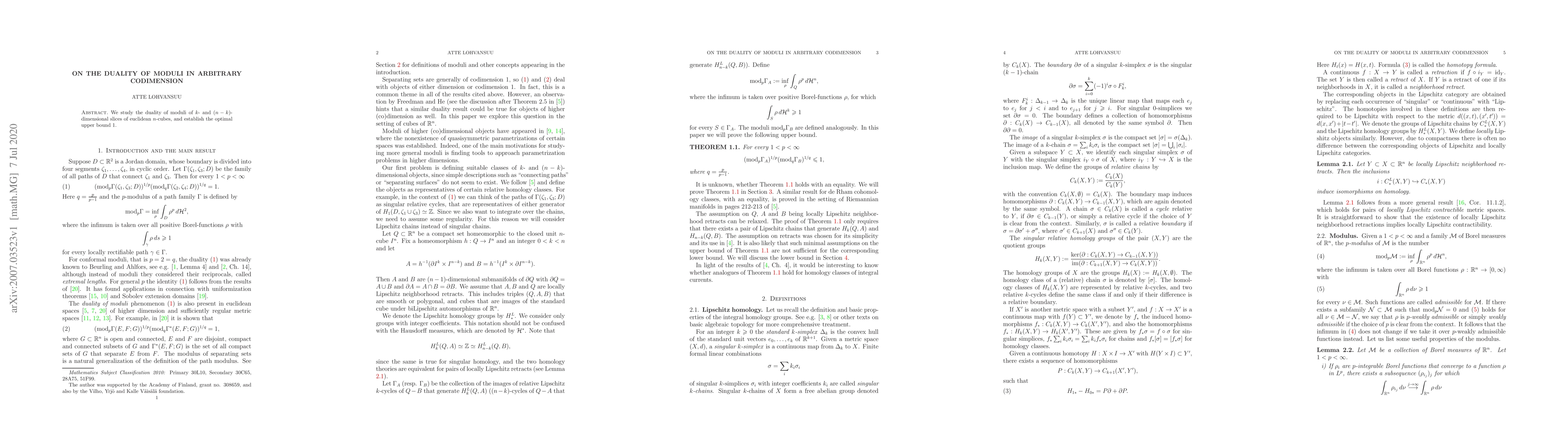 Thumbnail for On the duality of moduli in arbitrary codimension