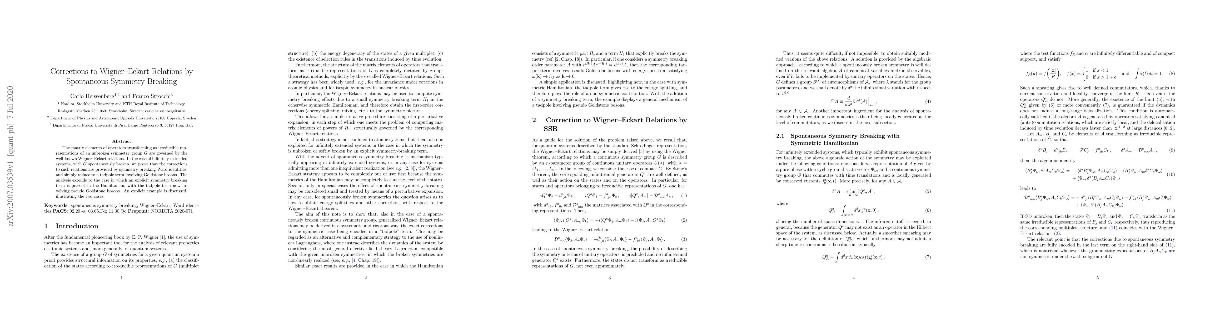 Thumbnail for Corrections to Wigner-Eckart Relations by Spontaneous Symmetry Breaking
